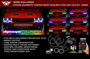 Dodge Challenger Headlight & Fog Light Halo Kit - ORACLE Lighting - Dynamic ColorSHIFT Surface Mount - `15-`22